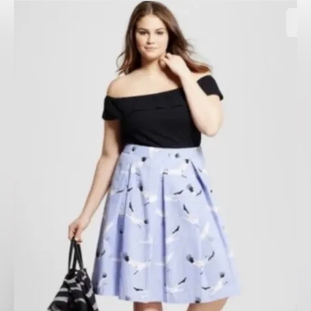 Who What Wear Bird Pinstripe A-Line Skirt Blue Size 6